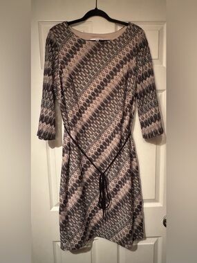 Studio One Sz 14 W Blush Black Geometric Lace Overlay Dress w/ lining